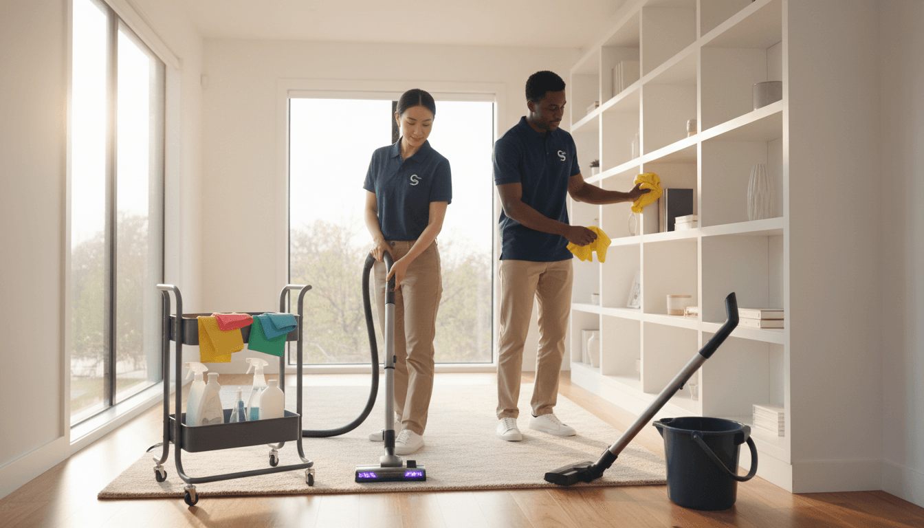 Professional cleaning team preparing to clean a home